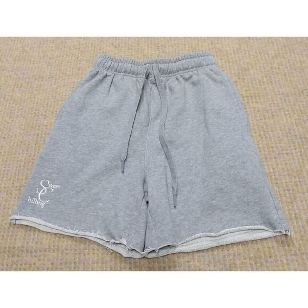 Sweet chilling womens small gray elastic waist drawstring sweat shorts hi waist